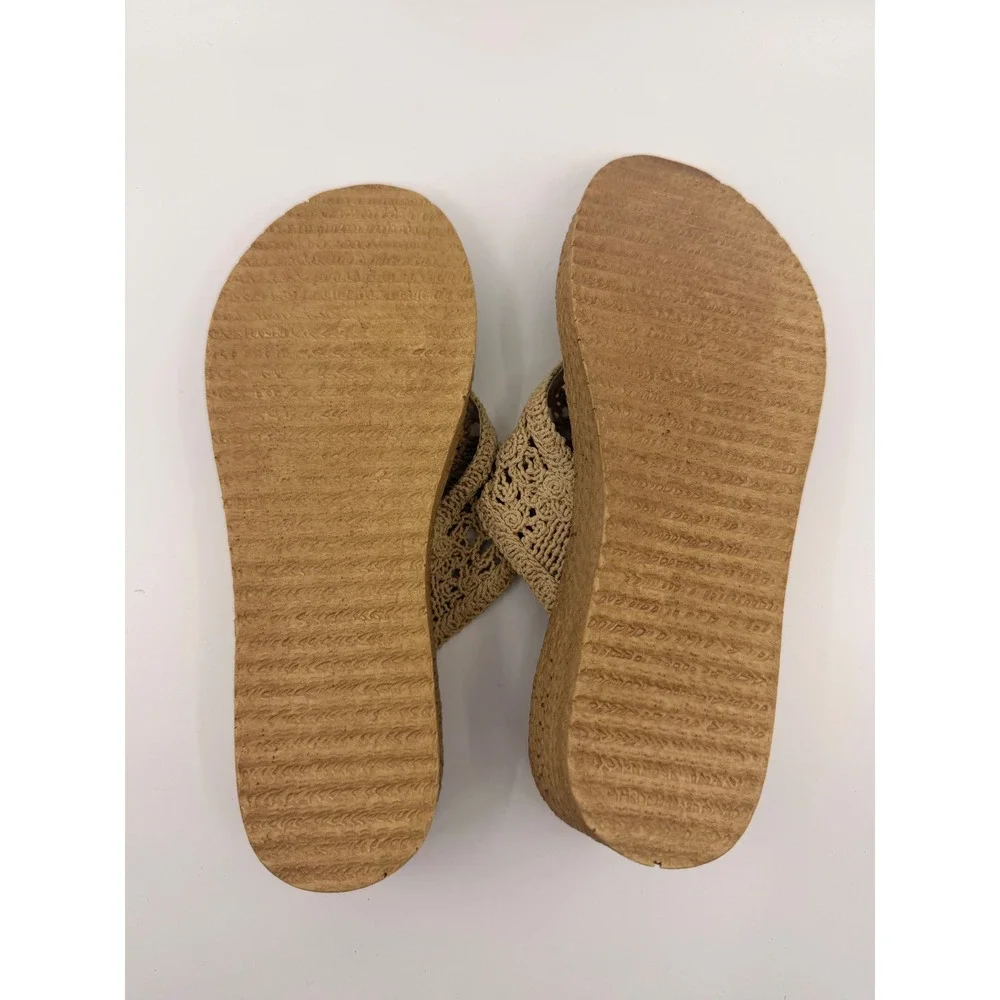 Sbicca Tan Crochet Platform Wedge Sandals Boho Thong Hand Made California Mens 7